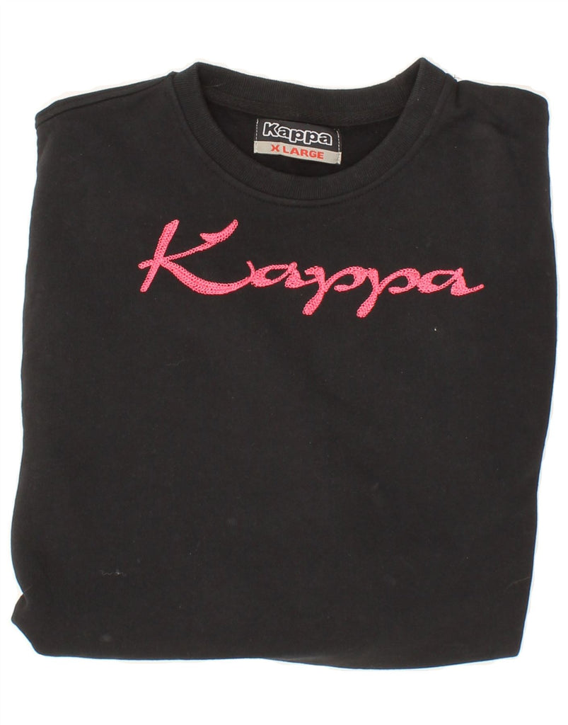 KAPPA Mens Graphic Sweatshirt Jumper XL Black Cotton Vintage Kappa and Second-Hand Kappa from Messina Hembry 