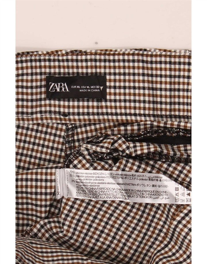 Zara Womens Leggings UK 18 XL Brown Houndstooth Viscose