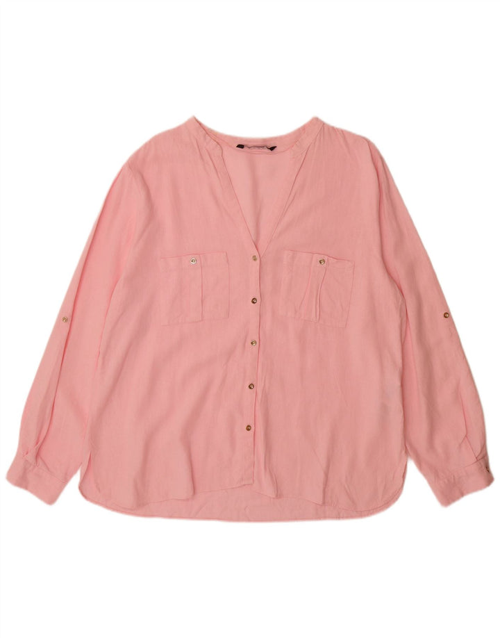 ZARA Womens Shirt UK 20 2XL Pink Linen