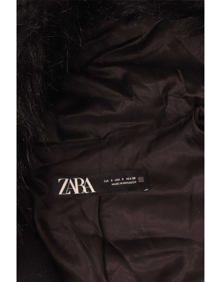 Zara Womens Short Hooded Oversized Overcoat UK 10 Small Black