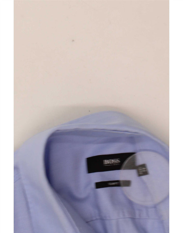 Hugo Boss Mens Slim Fit Shirt Size 42 Large Blue Herringbone Cotton