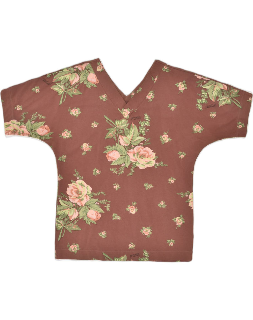 VINTAGE Womens Blouse Top UK 18 XL Brown Floral Cotton | Vintage Vintage | Thrift | Second-Hand Vintage | Used Clothing | Messina Hembry 