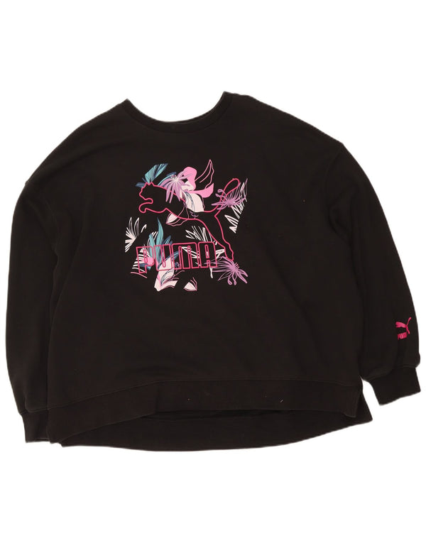 Puma Womens Graphic Oversized Sweatshirt Jumper UK 16 Large Black Floral