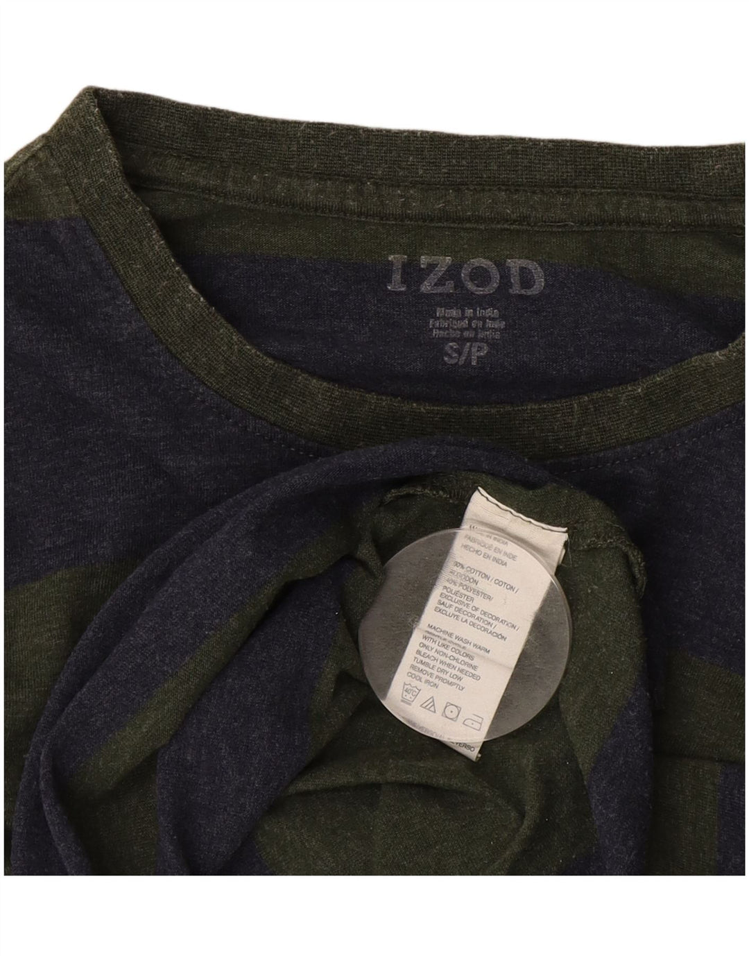 Izod Mens Top Long Sleeve Small Green Striped Cotton