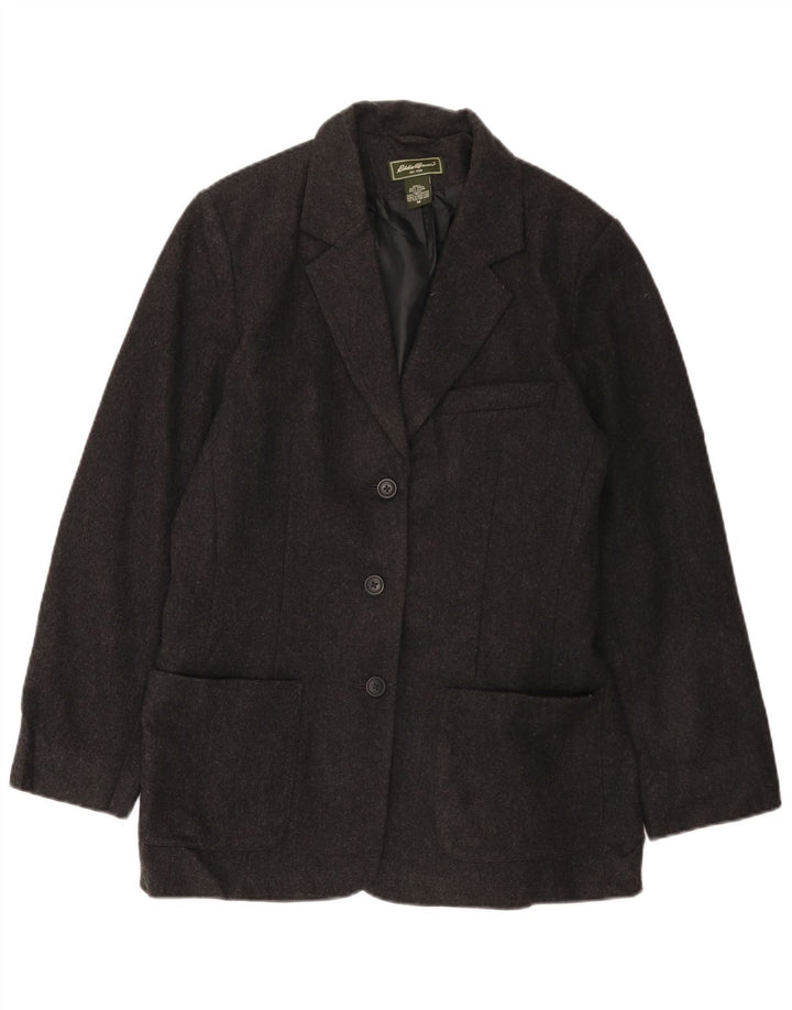EDDIE BAUER Womens 3 Button Blazer Jacket UK 14 Medium Grey Wool