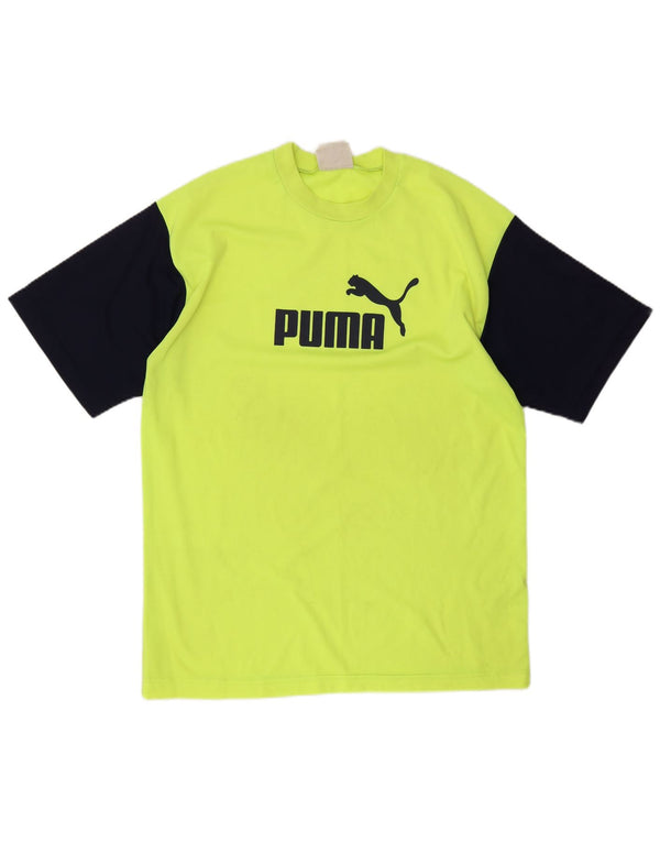 Puma Mens Graphic T-Shirt Top Large Yellow Colourblock Polyester
