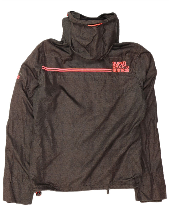 SUPERDRY Mens Hooded Windbreaker Jacket UK 36 Small Grey Herringbone