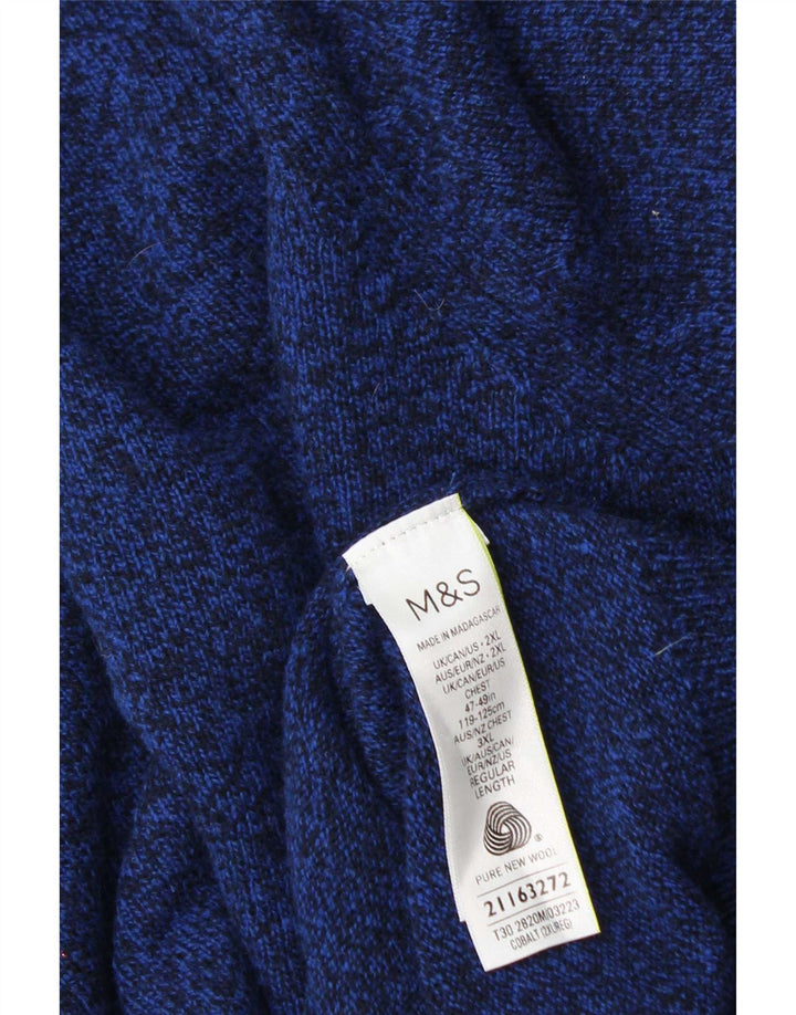 Marks & Spencer Mens Crew Neck Jumper Sweater 2XL Blue Wool