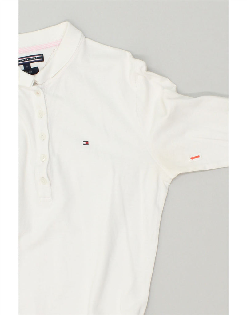 TOMMY HILFIGER Womens Slim Fit Long Sleeve Polo Shirt UK 10 Small White | Vintage Tommy Hilfiger | Thrift | Second-Hand Tommy Hilfiger | Used Clothing | Messina Hembry 