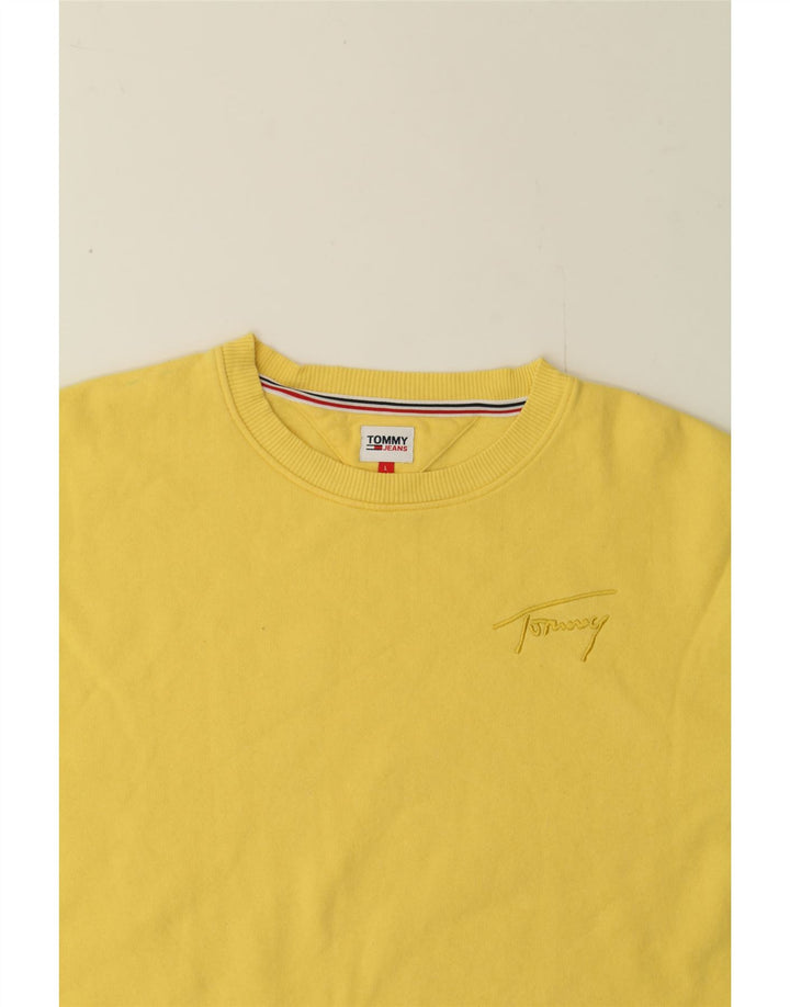 TOMMY HILFIGER Womens Crop Oversized Sweatshirt Jumper UK 16 Large Yellow Vintage Tommy Hilfiger and Second-Hand Tommy Hilfiger from Messina Hembry 