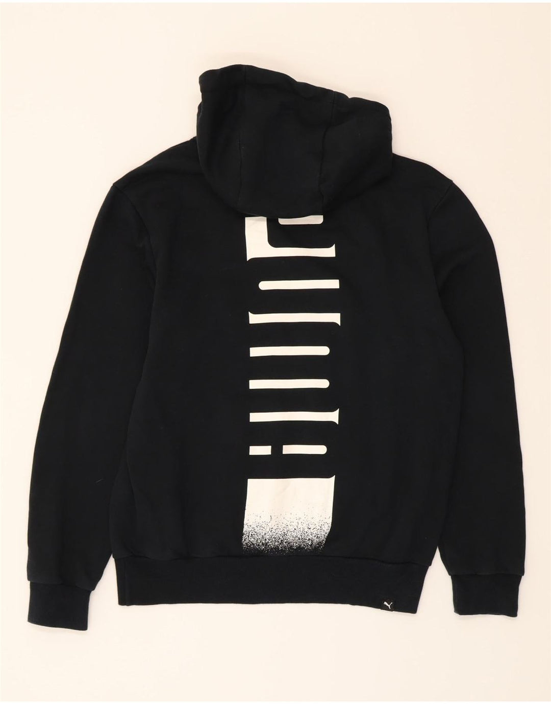 PUMA Mens Graphic Hoodie Jumper Small Black Cotton Vintage Puma and Second-Hand Puma from Messina Hembry 