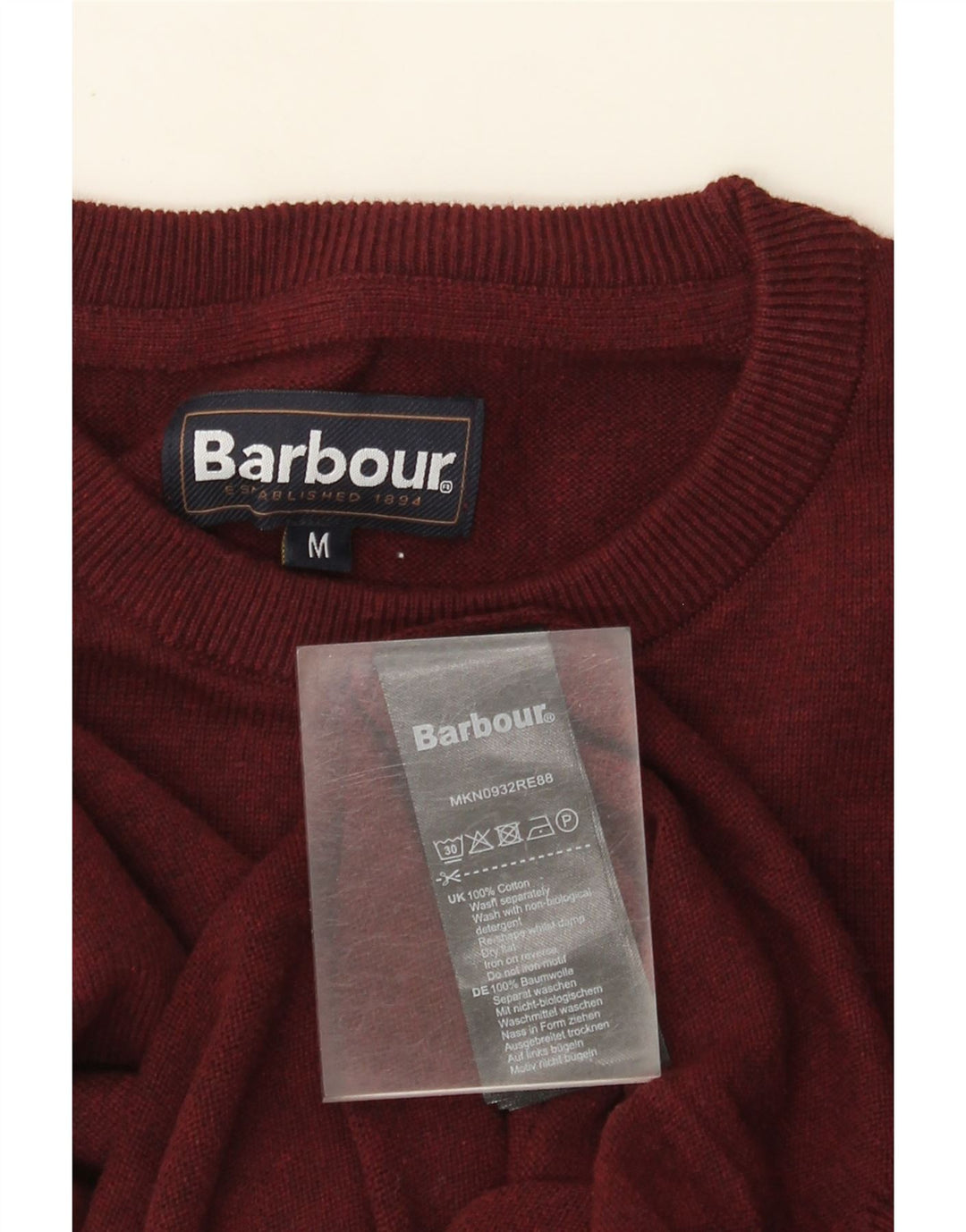 Barbour Mens Crew Neck Jumper Sweater Medium Burgundy Cotton