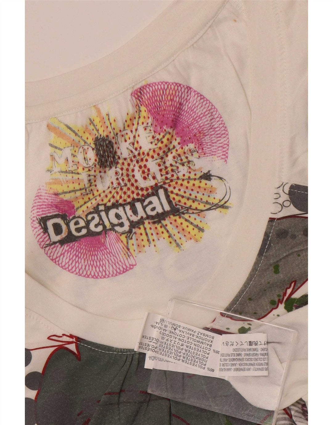 Desigual Womens Graphic T-Shirt Top UK 12 Medium White Polyester
