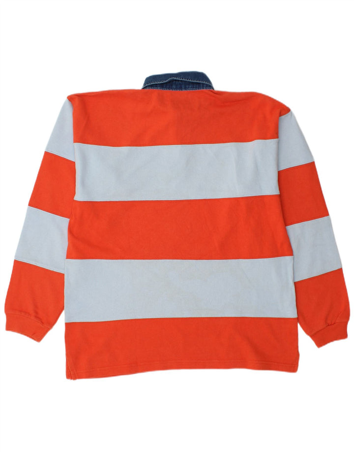 Basic Mens Long Sleeve Rugby Polo Shirt Medium Red Striped Cotton