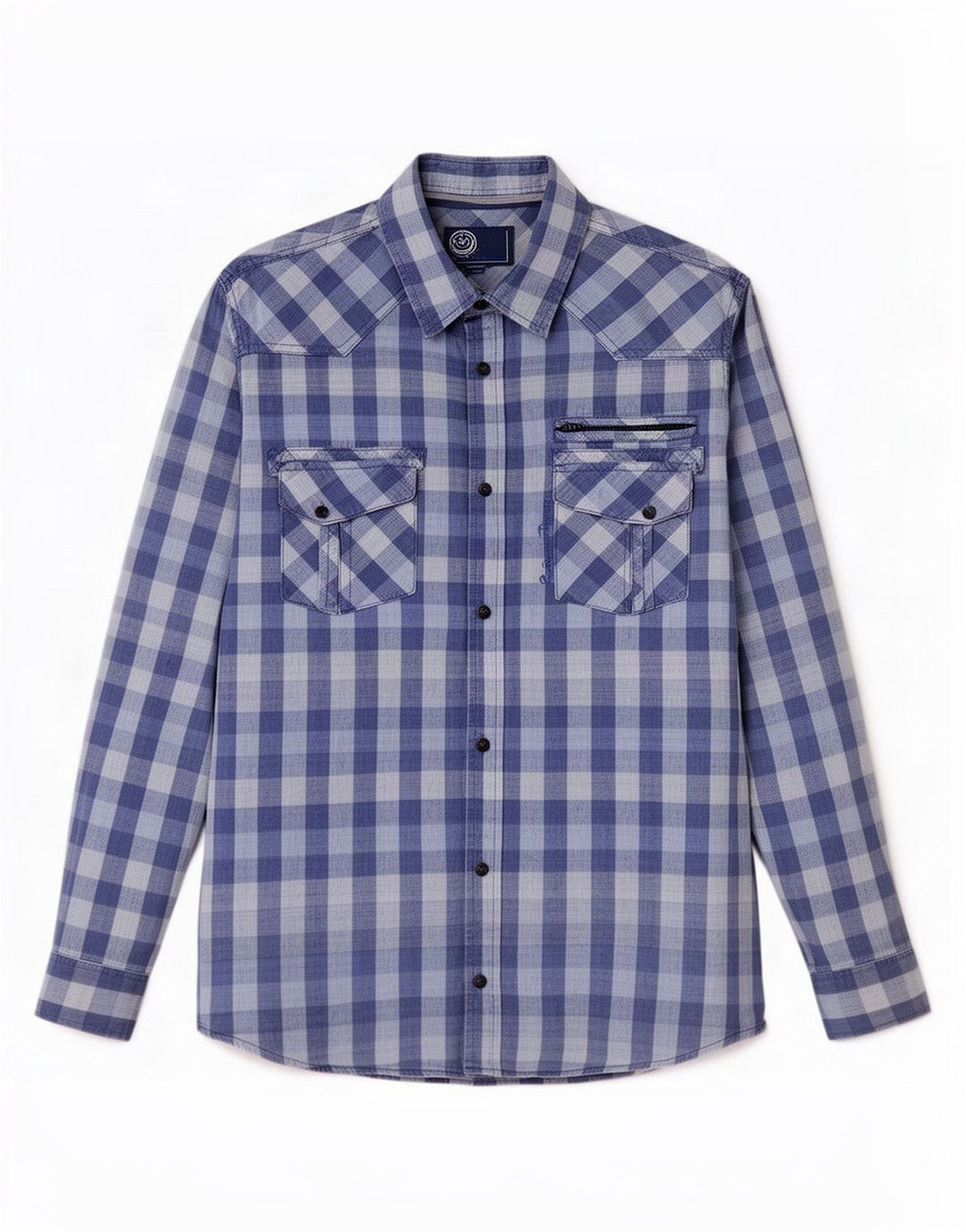 Vintage Mens Graphic Shirt XL Blue Gingham Cotton