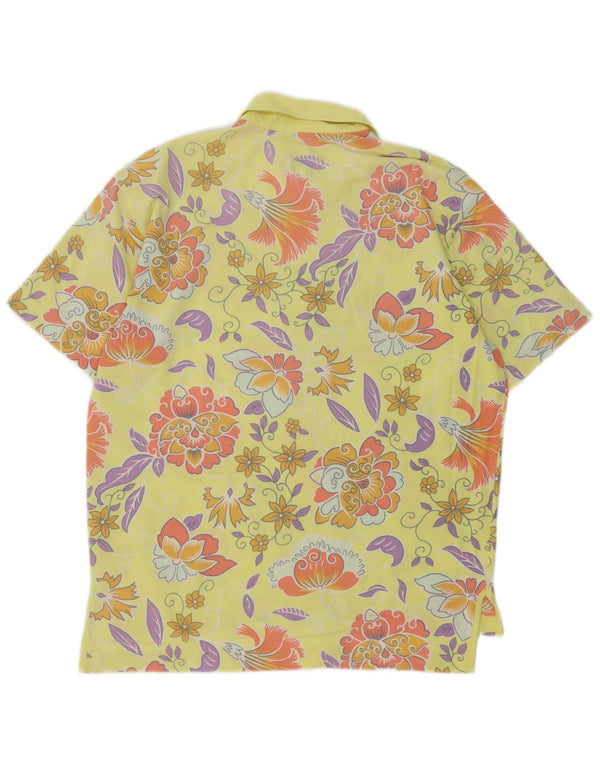 Benetton Mens Regular Fit Polo Shirt Medium Yellow Floral Cotton