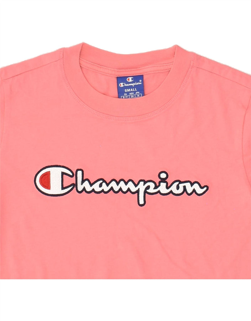 CHAMPION Womens Graphic T-Shirt Top UK 10 Small Pink Cotton Vintage Champion and Second-Hand Champion from Messina Hembry 