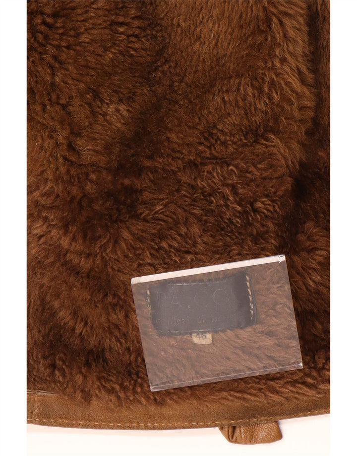 Vintage Womens 3/4 Sleeve Oversized Shearling Jacket EU 46 XL Brown