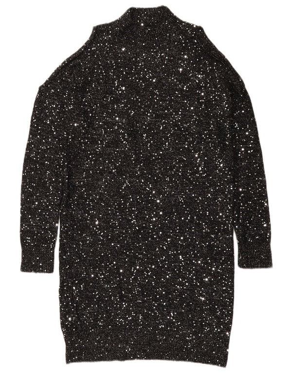 Oasis Womens Long Sleeve Sequin Jumper Dress UK 10 Small Black Flecked