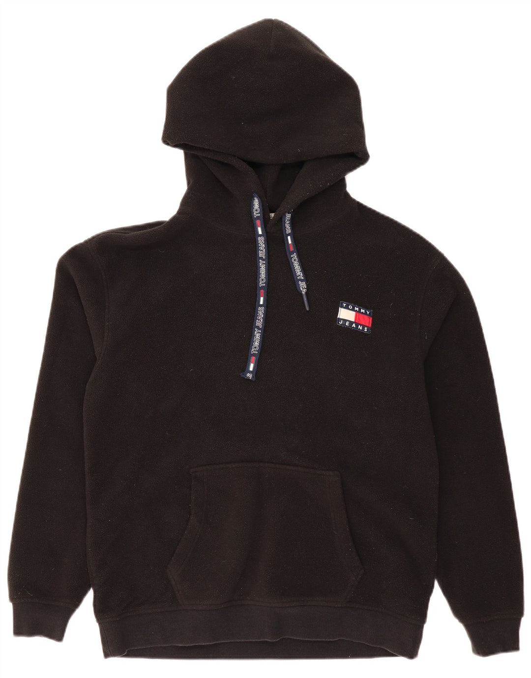 TOMMY HILFIGER Mens Hooded Fleece Jumper Medium Black Polyester