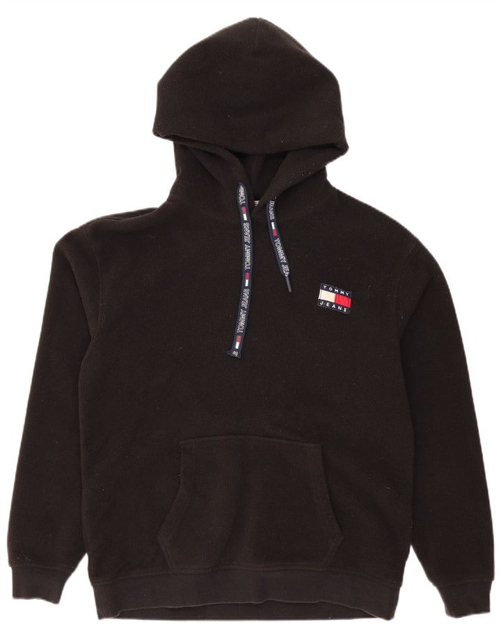 TOMMY HILFIGER Mens Hooded Fleece Jumper Medium Black Polyester