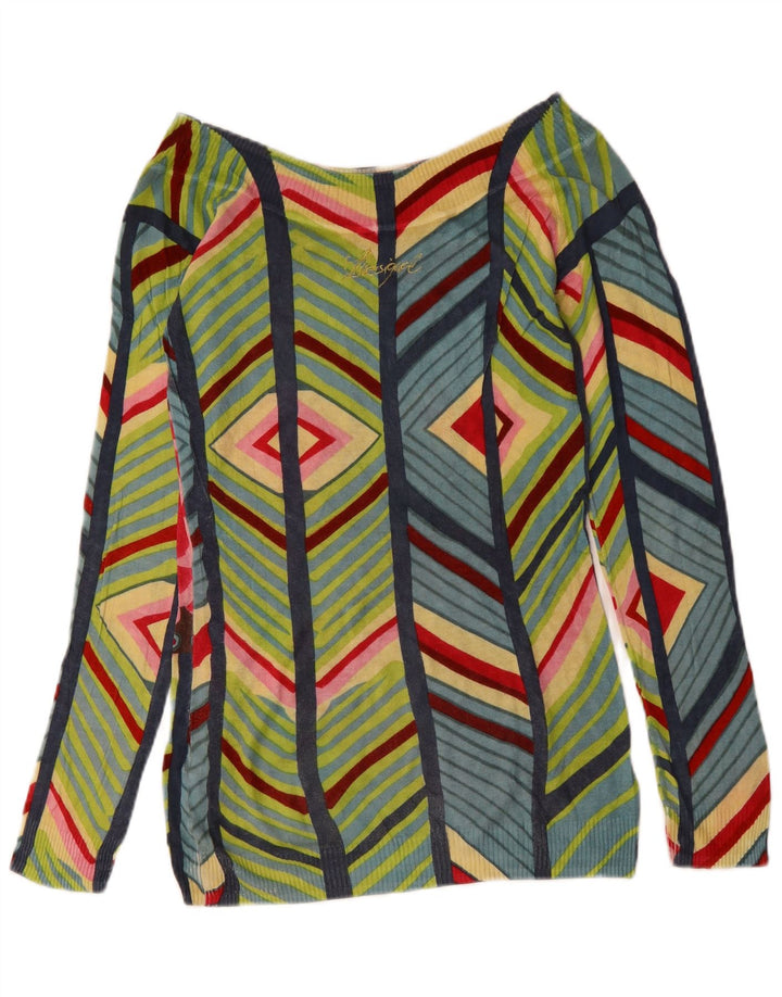 Desigual Womens Boat Neck Jumper Sweater UK 12 Medium Green Geometric