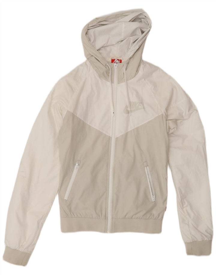 Nike Womens Hooded Tracksuit Top Jacket UK 6 XS White Colourblock Polyester