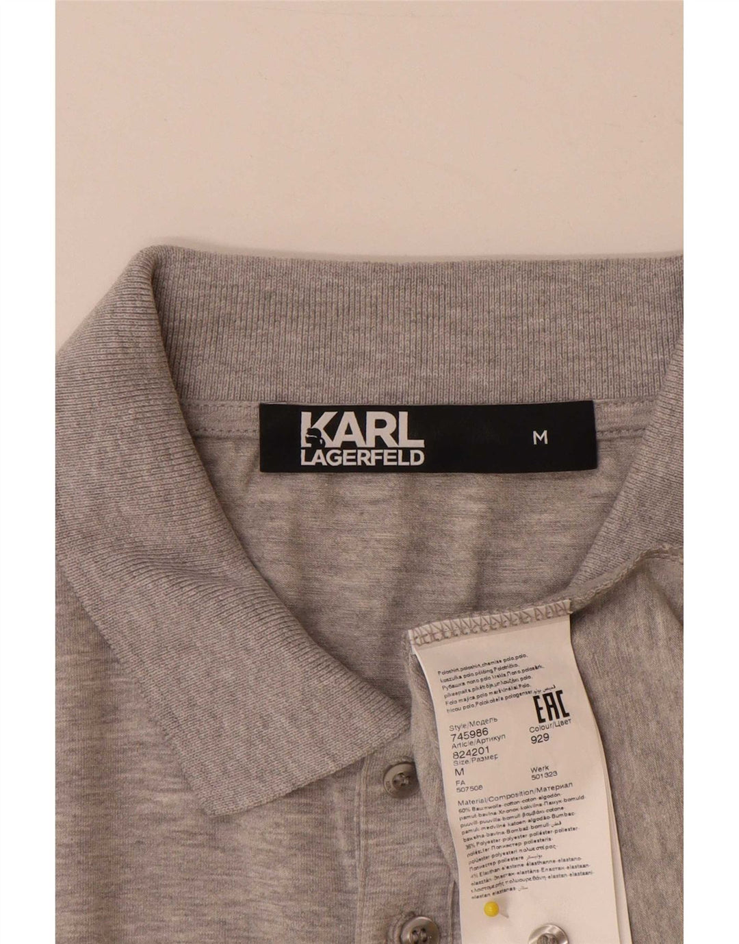 Karl Lagerfeld Mens Graphic Polo Shirt Medium Grey Flecked Cotton