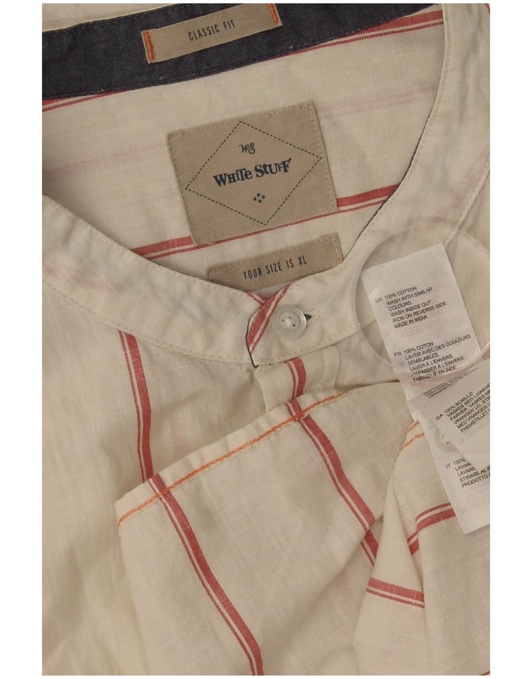 White Stuff Mens Classic Fit Shirt XL White Striped Cotton