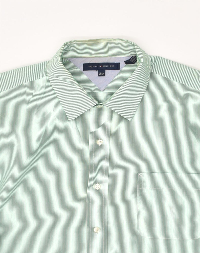 TOMMY HILFIGER Mens Shirt Size 16 1/2 Large Green Pinstripe Cotton | Vintage Tommy Hilfiger | Thrift | Second-Hand Tommy Hilfiger | Used Clothing | Messina Hembry 