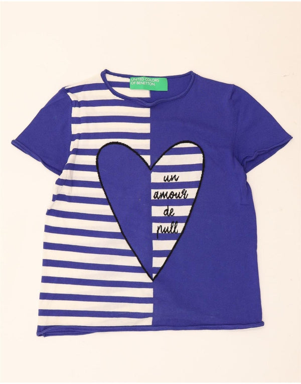 Benetton Womens Graphic T-Shirt Top UK 14 Medium Blue Striped Cotton