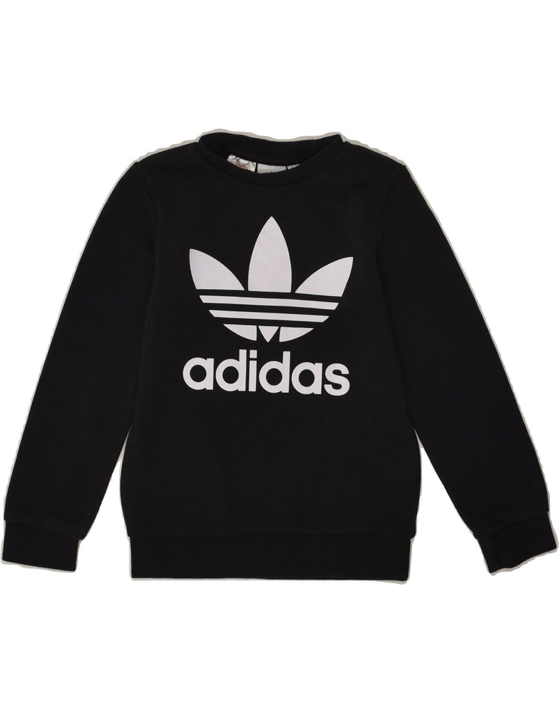 ADIDAS Girls Graphic Sweatshirt Jumper 7-8 Years Small  Black Cotton | Vintage Adidas | Thrift | Second-Hand Adidas | Used Clothing | Messina Hembry 