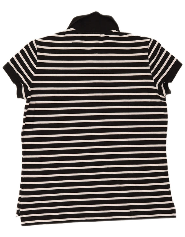 Lacoste Womens Polo Shirt Size 42 Large Black Striped Cotton
