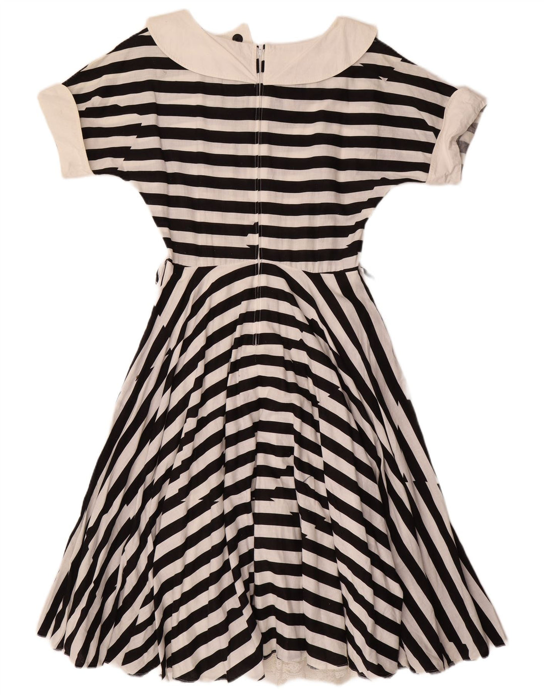 VINTAGE Womens A-Line Dress UK 12 Medium Black Striped