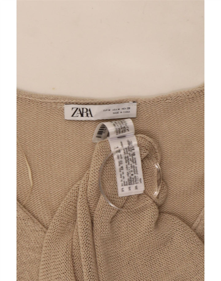 Zara Womens Cardigan Sweater UK 14 Medium Beige Linen