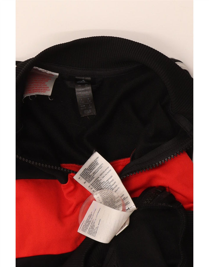 Adidas Boys Tracksuit Top Jacket 7-8 Years Black Colourblock Polyester