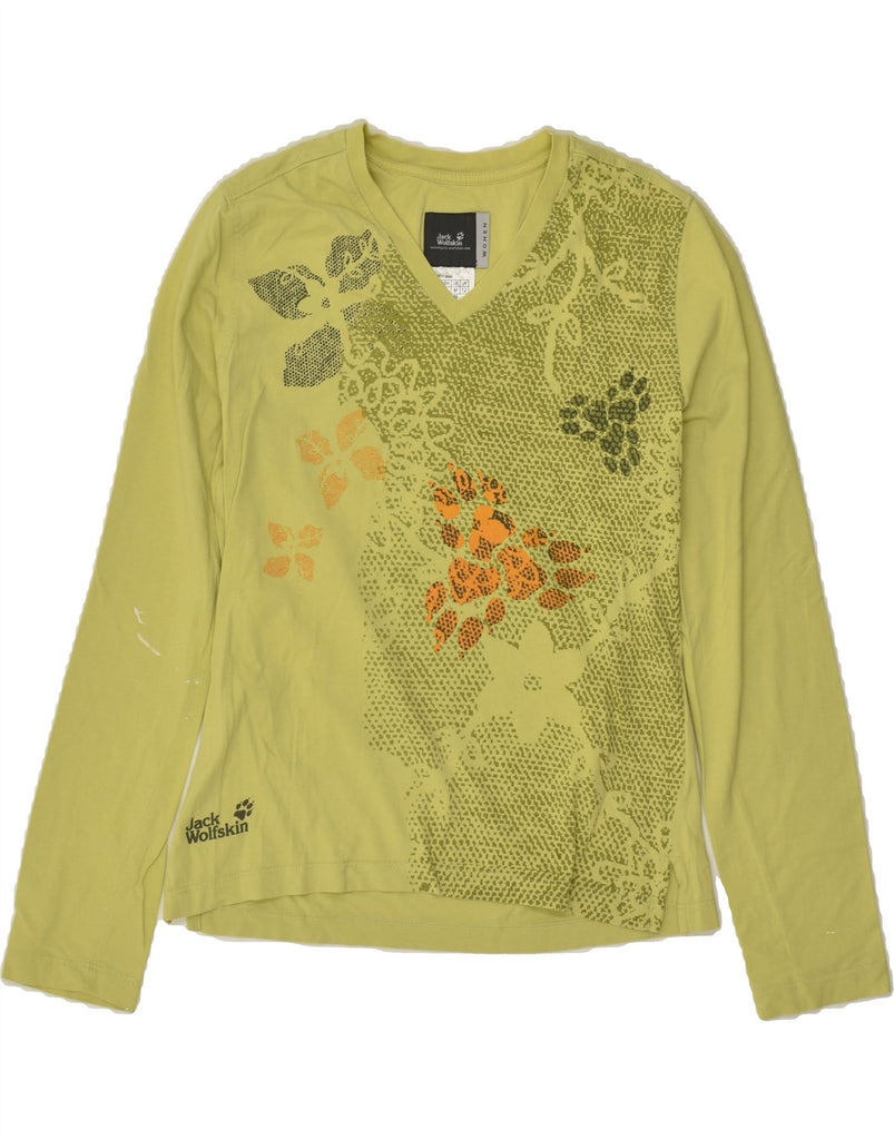 JACK WOLFSKIN Womens Graphic Top Long Sleeve UK 12 Medium Green Floral | Vintage Jack Wolfskin | Thrift | Second-Hand Jack Wolfskin | Used Clothing | Messina Hembry 