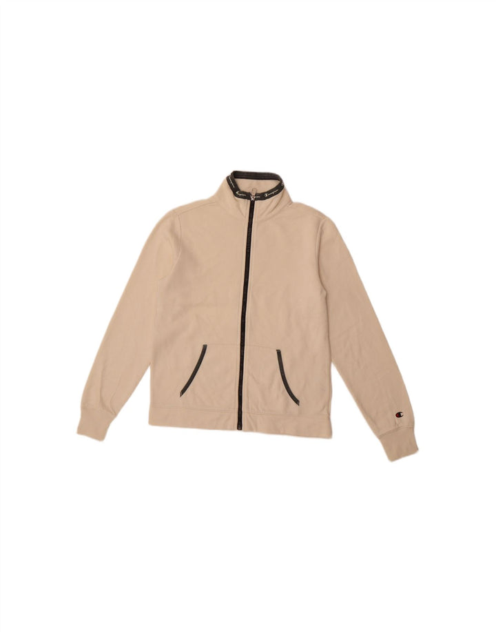 CHAMPION Womens Graphic Tracksuit Top Jacket UK 10 Small Beige Cotton Vintage Champion and Second-Hand Champion from Messina Hembry 