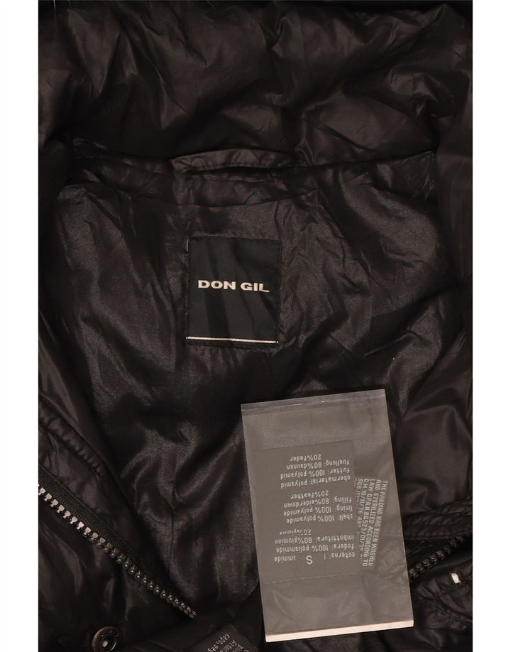 DON GIL Womens Hooded Padded Coat UK 10 Small Black Polyester Vintage Don Gil and Second-Hand Don Gil from Messina Hembry 