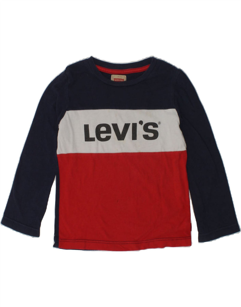 LEVI'S Boys Graphic Top Long Sleeve 3-4 Years Navy Blue Colourblock Cotton | Vintage Levi's | Thrift | Second-Hand Levi's | Used Clothing | Messina Hembry 