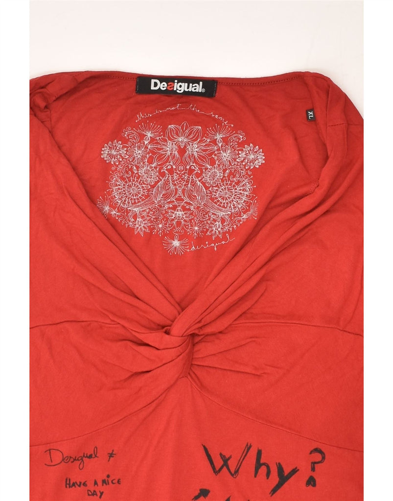 DESIGUAL Womens Graphic Top Long Sleeve UK 18 XL Red Viscose | Vintage Desigual | Thrift | Second-Hand Desigual | Used Clothing | Messina Hembry 