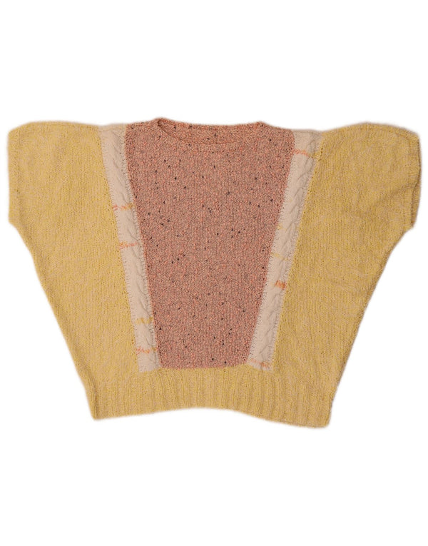 Vintage Womens Batwing Vest Tank Top UK 16 Large Yellow Colourblock