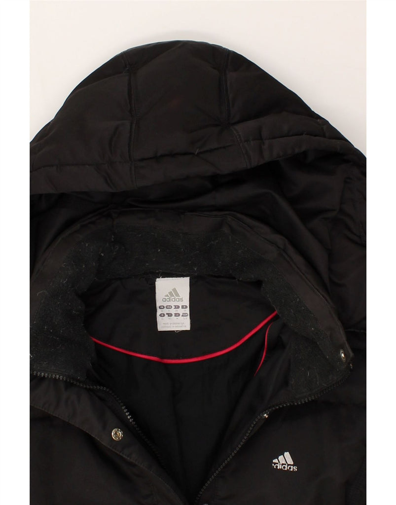 ADIDAS Womens Hooded Padded Coat UK 10 Small Black Polyester | Vintage Adidas | Thrift | Second-Hand Adidas | Used Clothing | Messina Hembry 