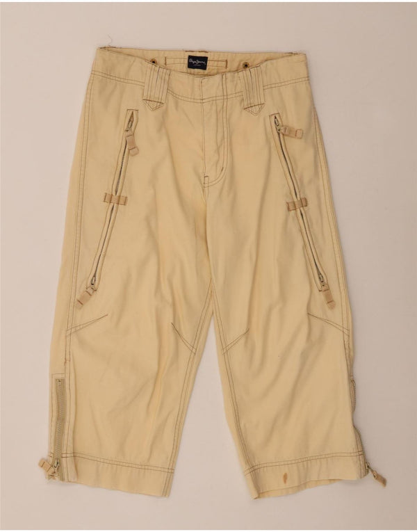 PEPE Jeans Mens Straight Capri Trousers W30 L20 Beige Cotton