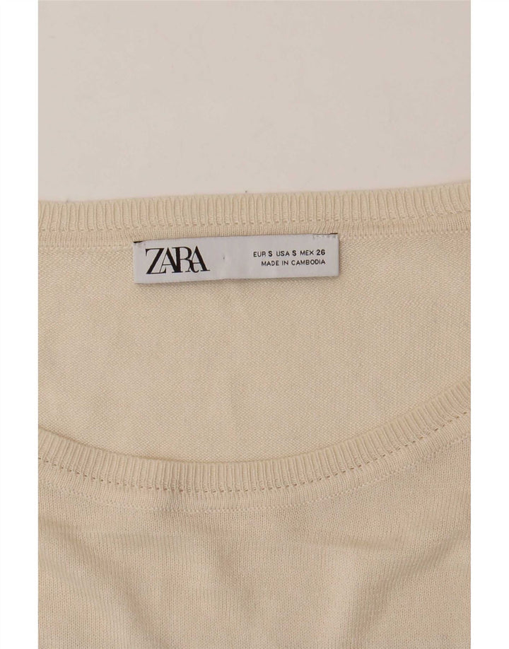 Zara Womens Bolero Top UK 10 Small Off White Striped