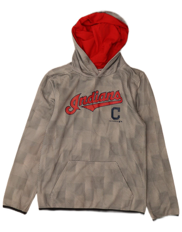 Genuine Merchandise Boys Indians Hoodie Jumper 12-13 Years Large Grey Check