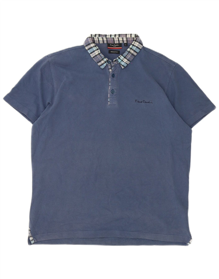 Pierre Cardin Mens Regular Fit Polo Shirt Large Blue Check Cotton