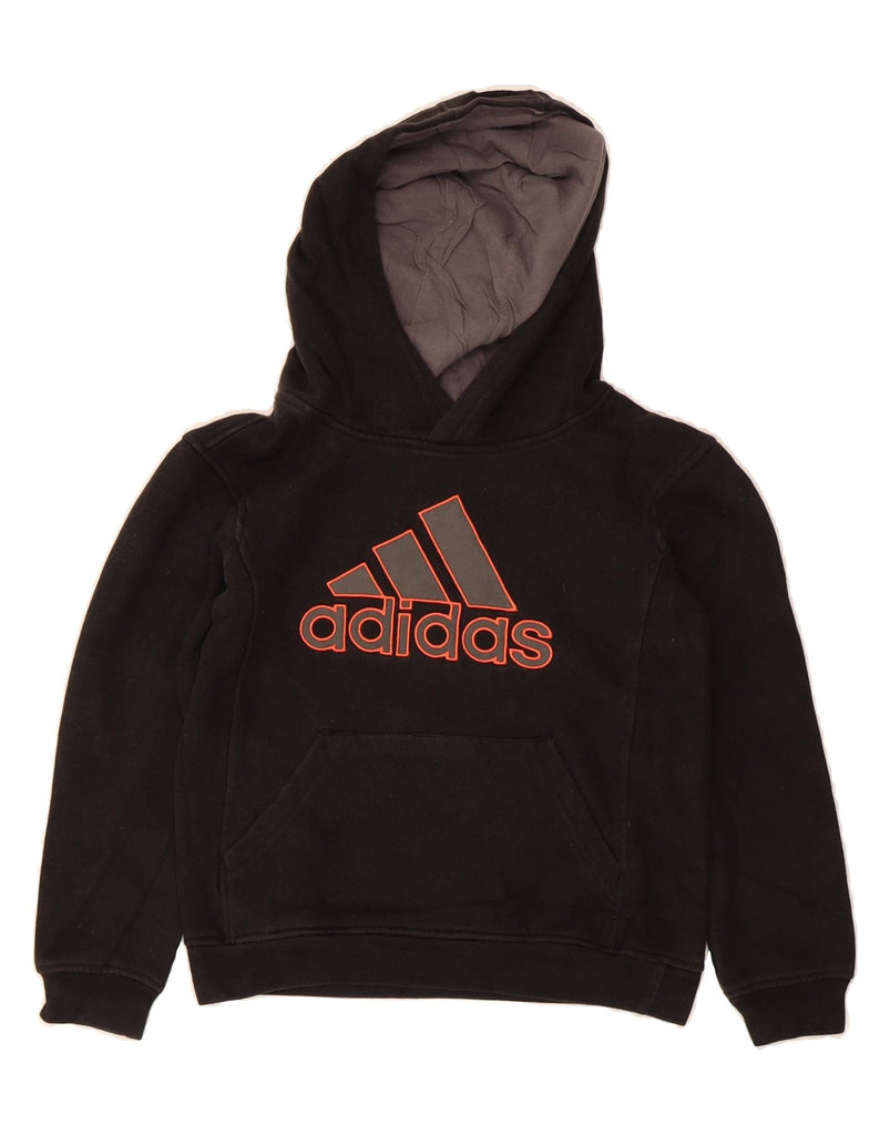 ADIDAS Boys Graphic Hoodie Jumper 7-8 Years Small Black Cotton Vintage Adidas and Second-Hand Adidas from Messina Hembry 