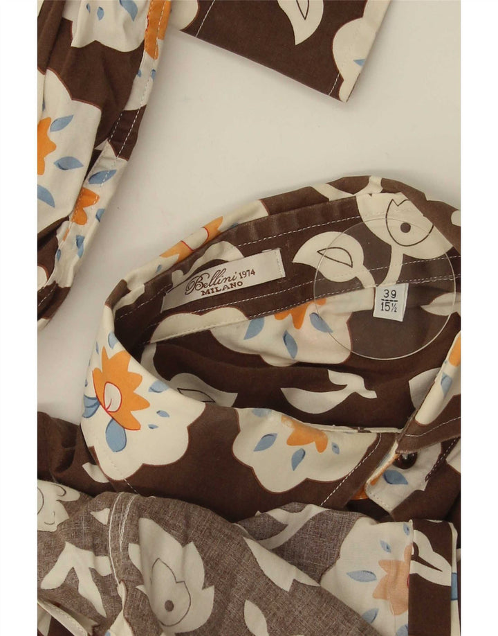 Bellini Mens Shirt Suze 39 15 1/2 Medium Brown Floral
