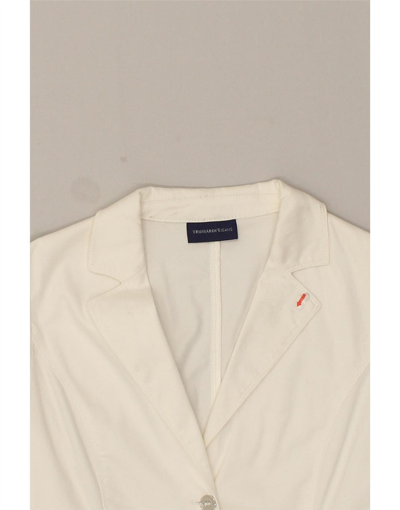 TRUSSARDI JEANS Womens 3 Button Blazer Jacket IT 44 Medium White Cotton Vintage Trussardi Jeans and Second-Hand Trussardi Jeans from Messina Hembry 